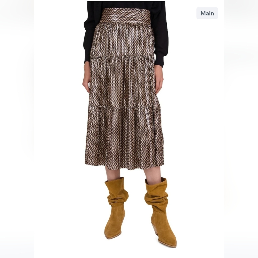 ba&sh Pleated Metallic Midi Skirt XS